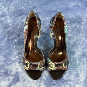 Carlos by Carlos Santana Roulette Teal Blue Brown Heels Sz 7 Stilettos Pumps